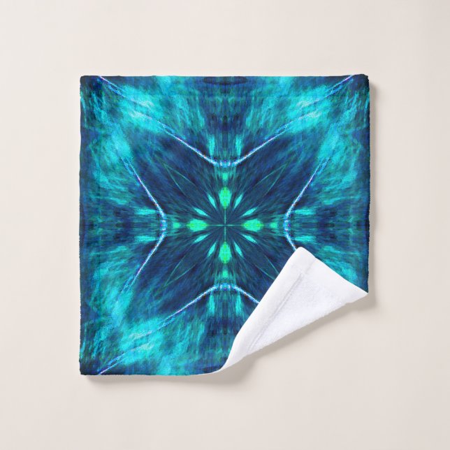 Abstract Bloom Aqua and Blue Fractal Design Wash Cloth (Wash Cloth)