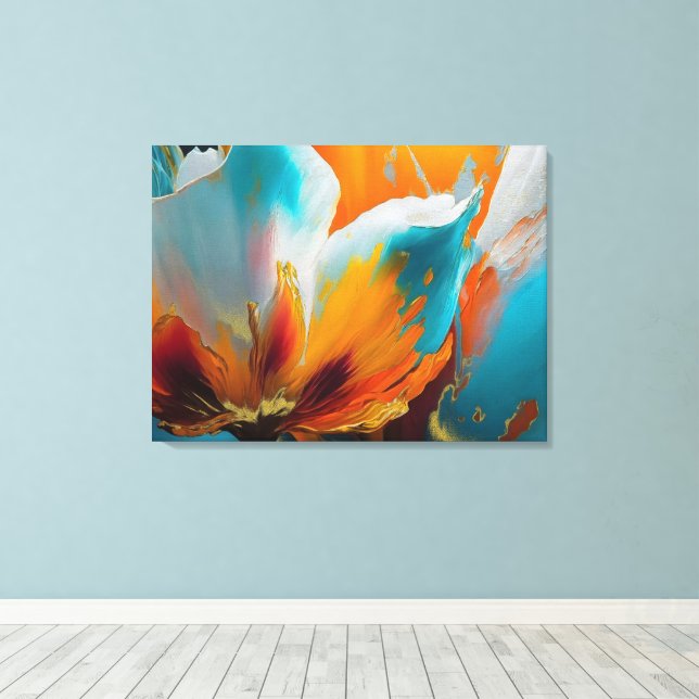 Abstract Bloom in Orange and Teal Canvas Print (Insitu(Wood Floor))