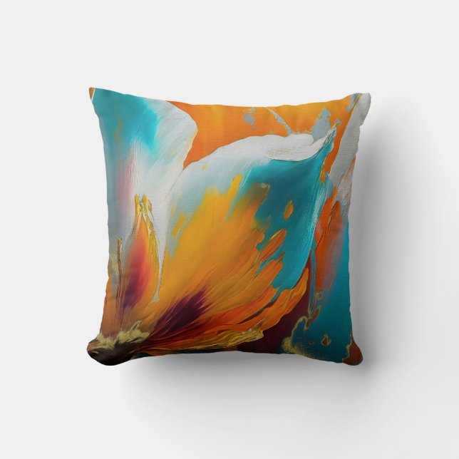 Abstract Bloom in Orange and Teal Throw Pillow (Front)