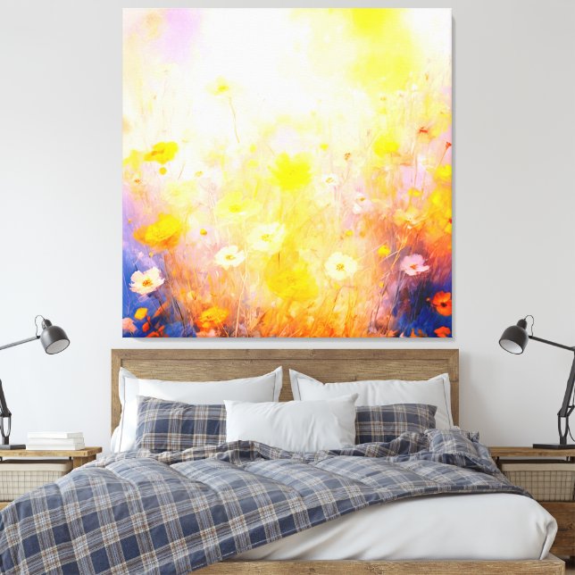 abstract blooming wild flowers canvas print (Insitu(Bedroom))