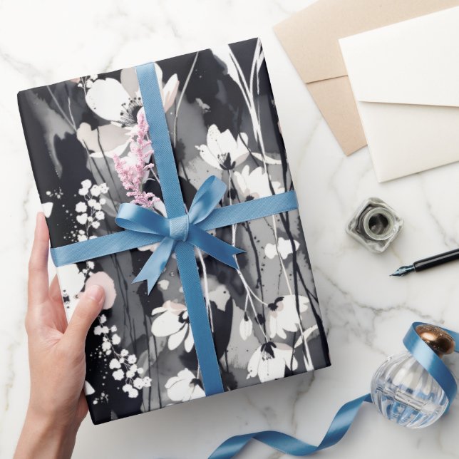  Abstract Blossoms — Monochrome Blush Chic Wrapping Paper (Gifting)