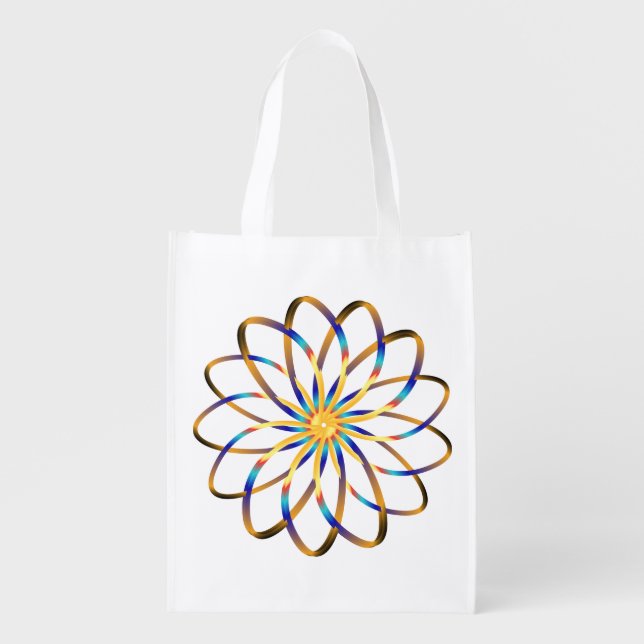 abstract blu flower grocery bag (Front)