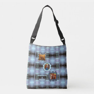 Abstract Blue 3 Photo Horse Pet Collage and Name Crossbody Bag