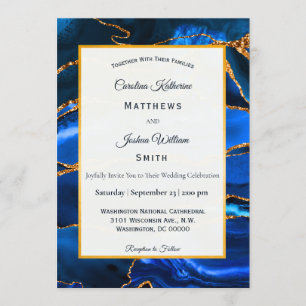 Abstract Blue Agate Watercolor Wedding Invitation
