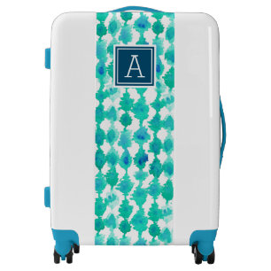 Abstract Blue and Aqua Watercolor Monogram Luggage