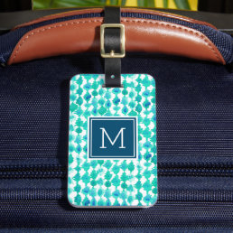 Abstract Blue and Aqua Watercolor Monogrammed Luggage Tag