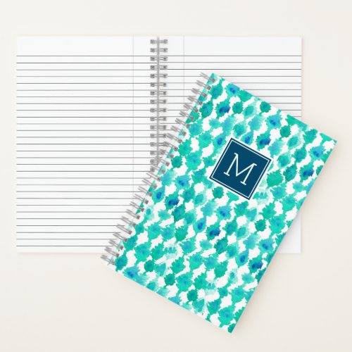 Abstract Blue and Aqua Watercolor Monogrammed Notebook