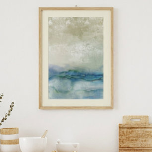 Abstract blue and beige ocean art poster