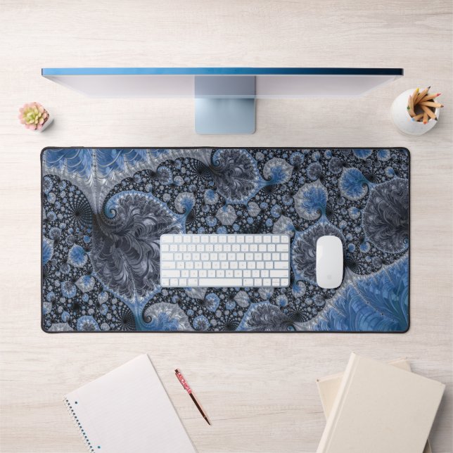 Abstract Blue and Black Intricate Fractal Desk Mat (Office 1)