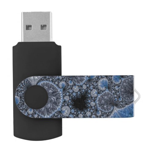 Abstract Blue and Black Intricate Fractal Flash Drive