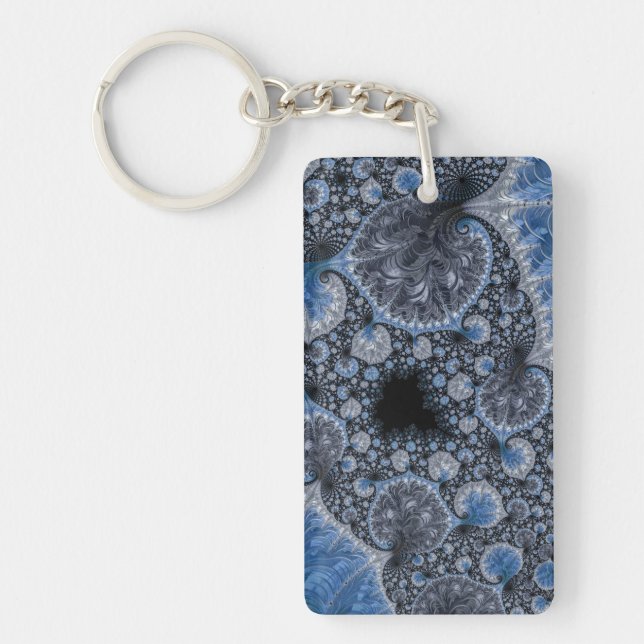Abstract Blue and Black Intricate Fractal Keychain (Front)