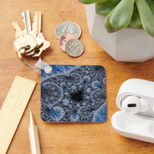 Abstract Blue and Black Intricate Fractal Keychain (Desk)