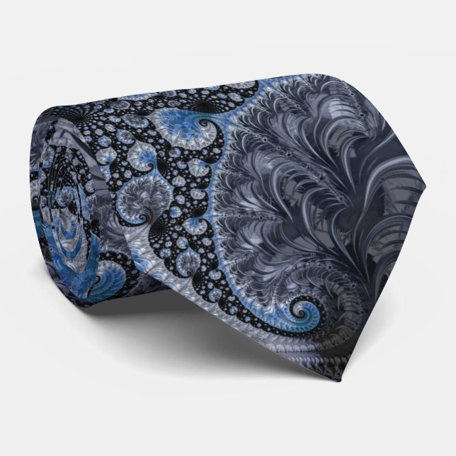 Abstract Blue and Black Intricate Fractal Neck Tie (Rolled)