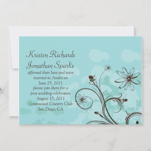 Abstract Blue and Brown Post Wedding Celebration Custom Announcements