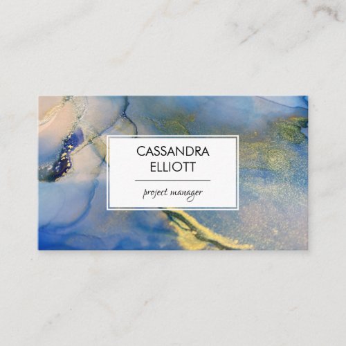 Abstract Blue and Gold Alcohol Ink Liquid Art Business Card