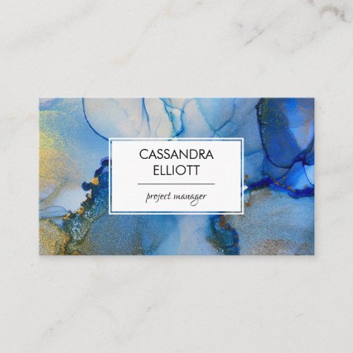 Abstract Blue and Gold Alcohol Ink Liquid Art Business Card