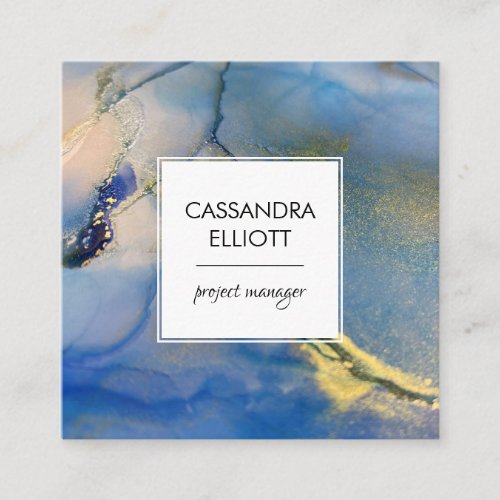 Abstract Blue and Gold Alcohol Ink Liquid Art Square Business Card