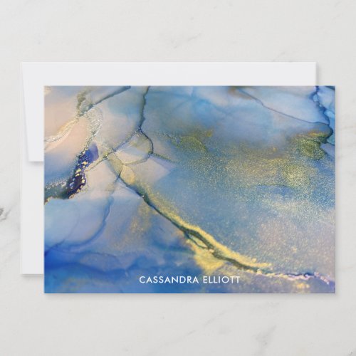 Abstract Blue and Gold Alcohol Ink Liquid Art Thank You Card