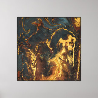 Abstract Blue and Gold Fluid Marble Canvas