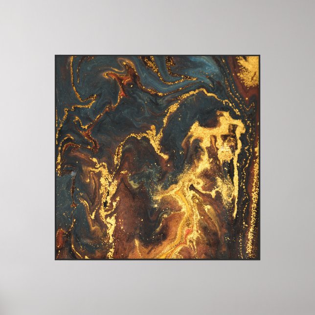 Abstract Blue and Gold Fluid Marble Canvas Print (Front)