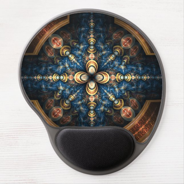 Abstract Blue and Gold Geometric Pattern "Portal" Gel Mouse Pad (Front)