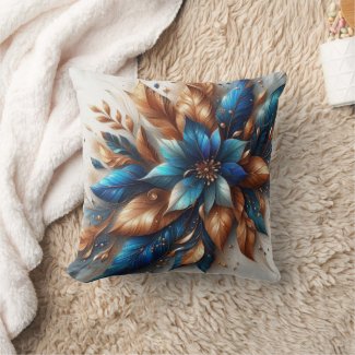 Abstract Blue and Gold Leaves Decor Throw Pillow