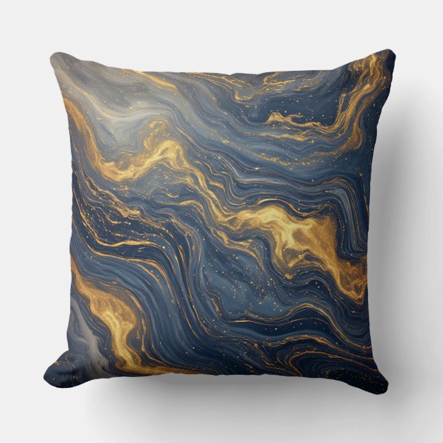 Abstract Blue And Gold Marble Texture Throw Pillow (Front)