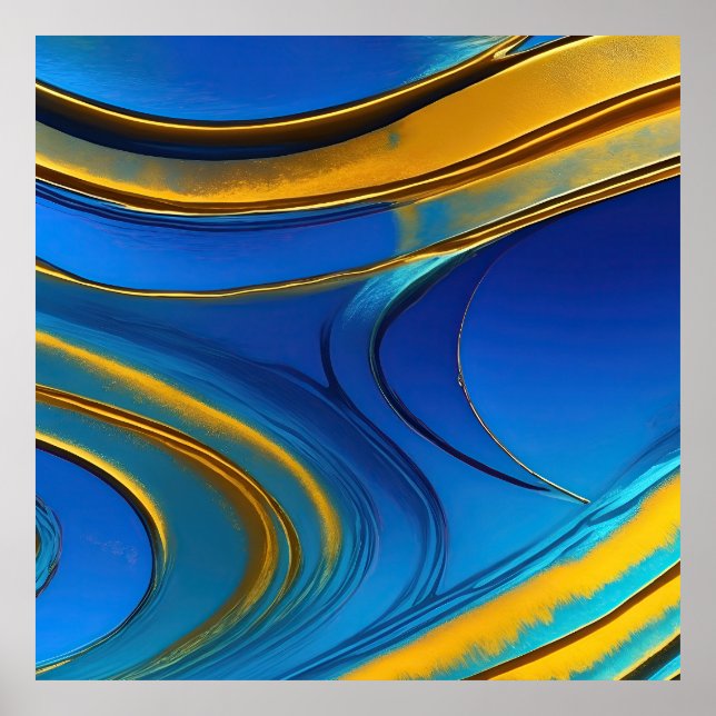 Abstract Blue and Gold Waves Poster (Front)