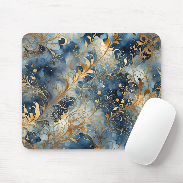 Abstract Blue and Golden Mouse Pad (With Mouse)