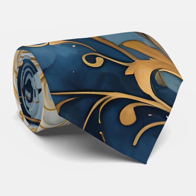 Abstract Blue and Golden Neck Tie (Rolled)