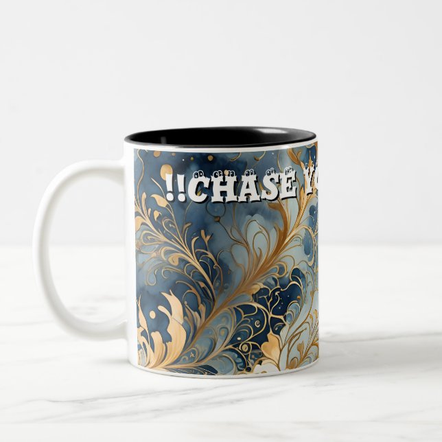 Abstract Blue and Golden Pattern Quote Two-Tone Coffee Mug (Left)