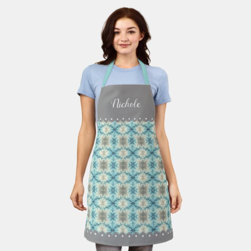 Abstract blue and gray fractal geometric pattern apron