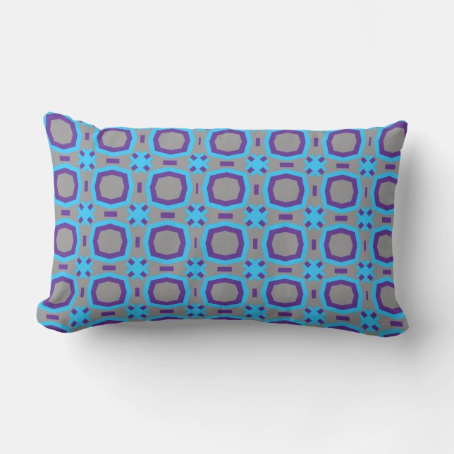 Abstract Blue and Gray Pattern with Polygons Lumbar Pillow (Front)