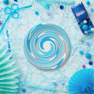 Abstract Blue and Gray Spiral Paper Plates