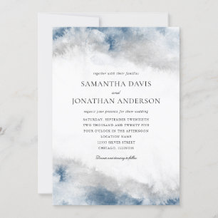 Abstract Blue and Gray Watercolor Wedding Invitation