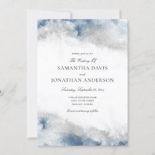 Abstract Blue and Gray Watercolor Winter Wedding Invitation