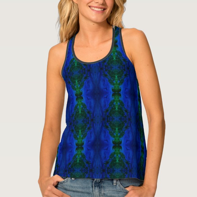 Abstract Blue and Green Dye Swirls  Tank Top (Front)