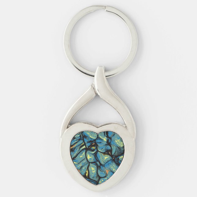 Abstract Blue and Green Patterned Art Keychain (Front)