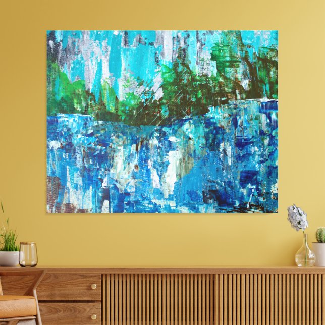 Abstract Blue and Green Textured Landscape Canvas Print (Insitu(LivingRoom))