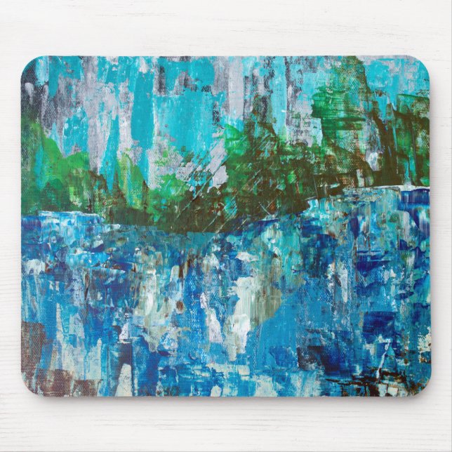 Abstract Blue and Green Textured Landscape Mouse Pad (Front)