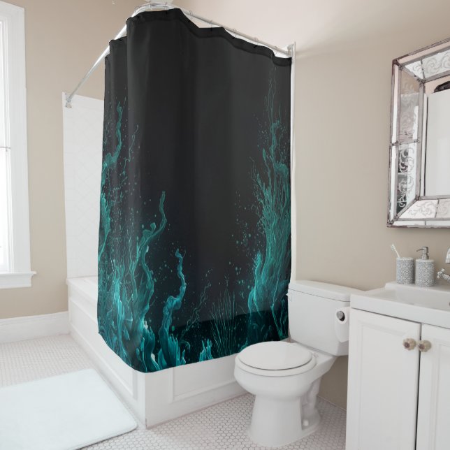 Abstract Blue and Green Underwater Scenery Shower Curtain (In Situ)