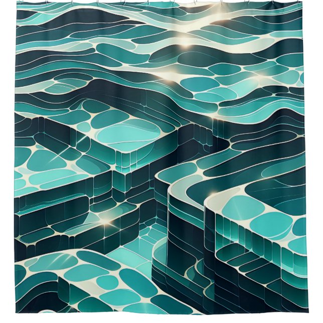  "Abstract Blue and Green Water Waves" Shower Curtain (Front)