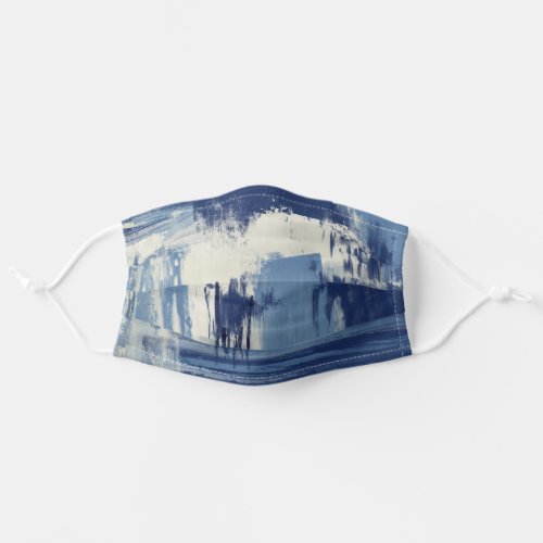 Abstract Blue and Ivory Adult Cloth Face Mask