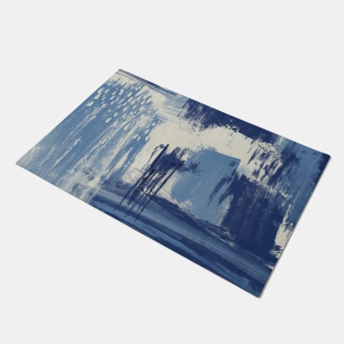 Abstract Blue and Ivory Doormat