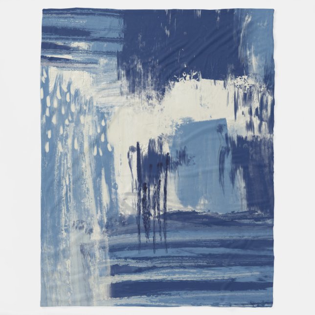 Abstract Blue and Ivory Fleece Blanket (Front)