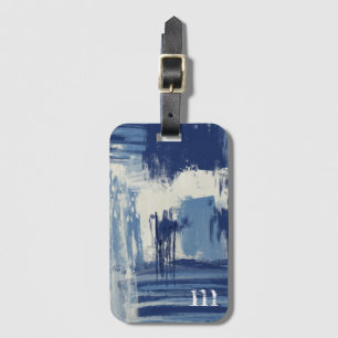 Abstract Blue and Ivory Mixed Media Luggage Tag