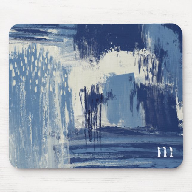 Abstract Blue and Ivory Mouse Pad (Front)