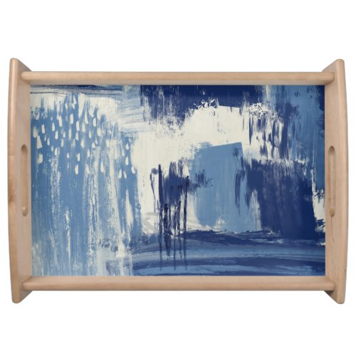 Abstract Blue and Ivory Serving Tray