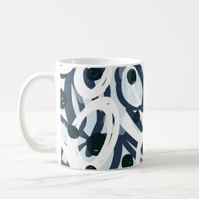 Abstract blue and navy brushstrokes painting illus coffee mug (Left)