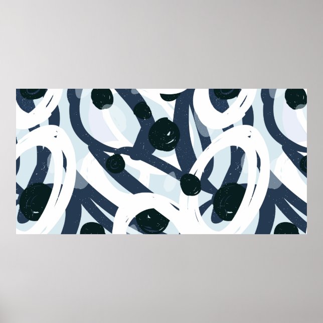 Abstract blue and navy brushstrokes painting illus poster (Front)